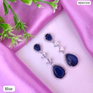 American Diamond Long Earings- Blue