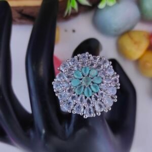 American Diamond Ring Aqua Green