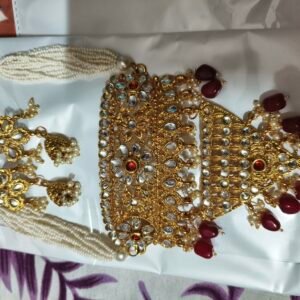 Rajwadi Pearl Set in Golden and Red